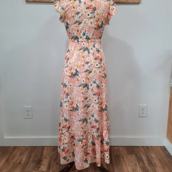 Floral ruffle boho button down maxi dress - Picture 4 of 11